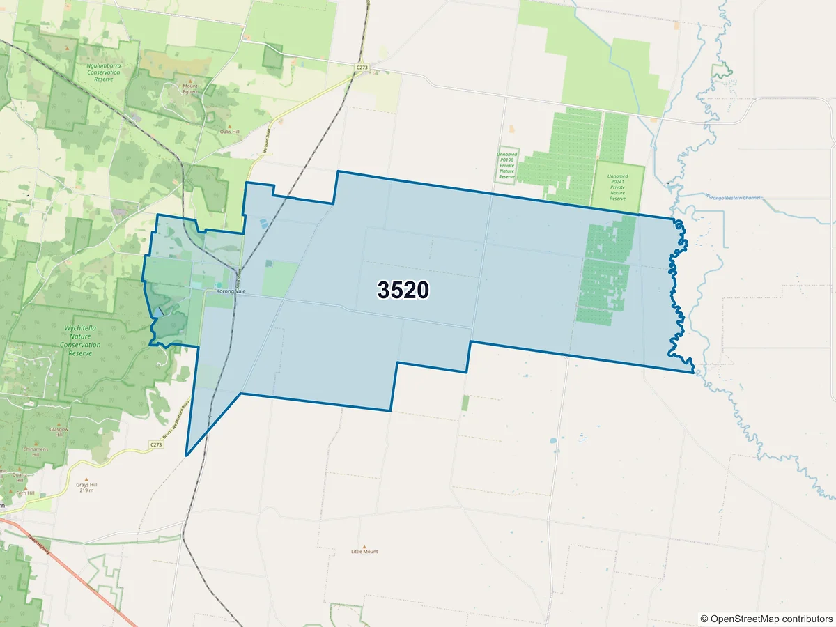 Map of postcode 3520 — Korong Vale, VIC, Australia