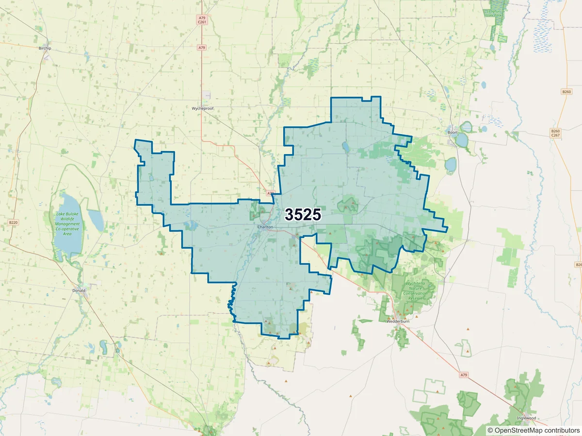 Map of postcode 3525 — Charlton, VIC, Australia