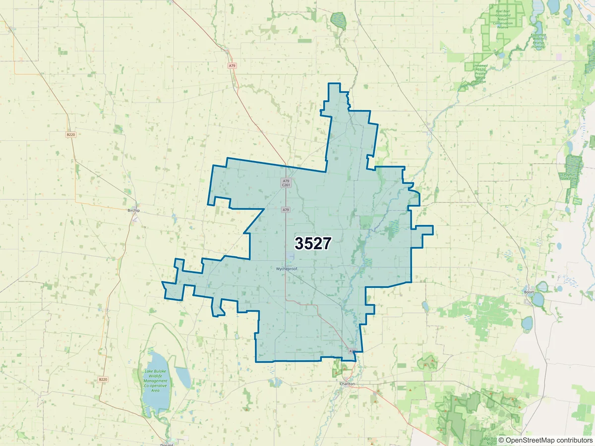 Map of postcode 3527 — Wycheproof, VIC, Australia