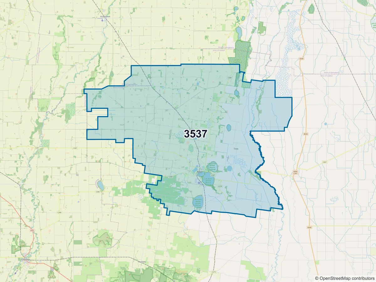 Map of postcode 3537 — Boort, VIC, Australia