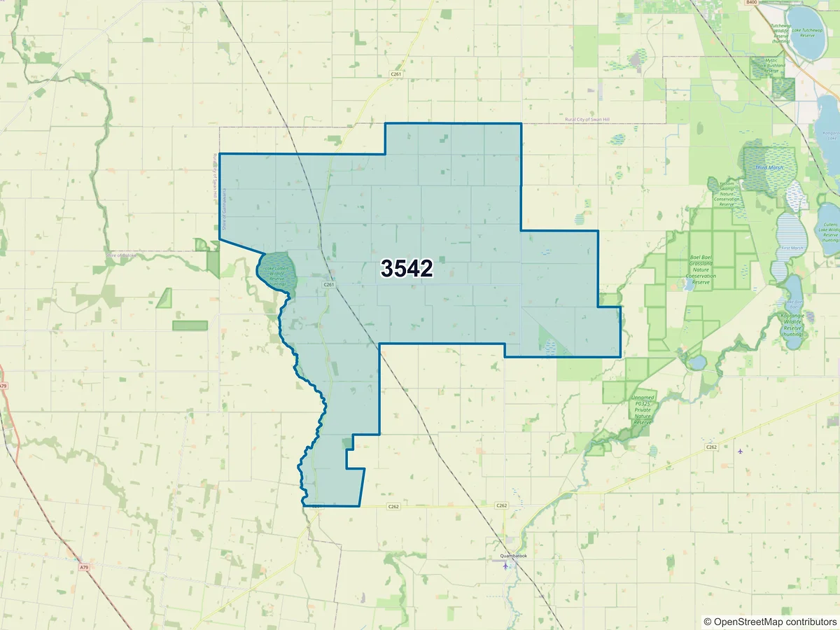 Map of postcode 3542 — Lalbert, VIC, Australia