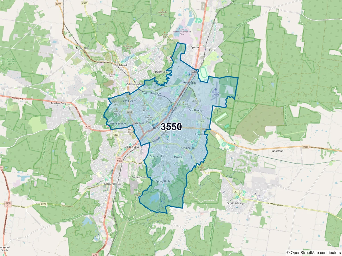 Map of postcode 3550 — Bendigo, VIC, Australia