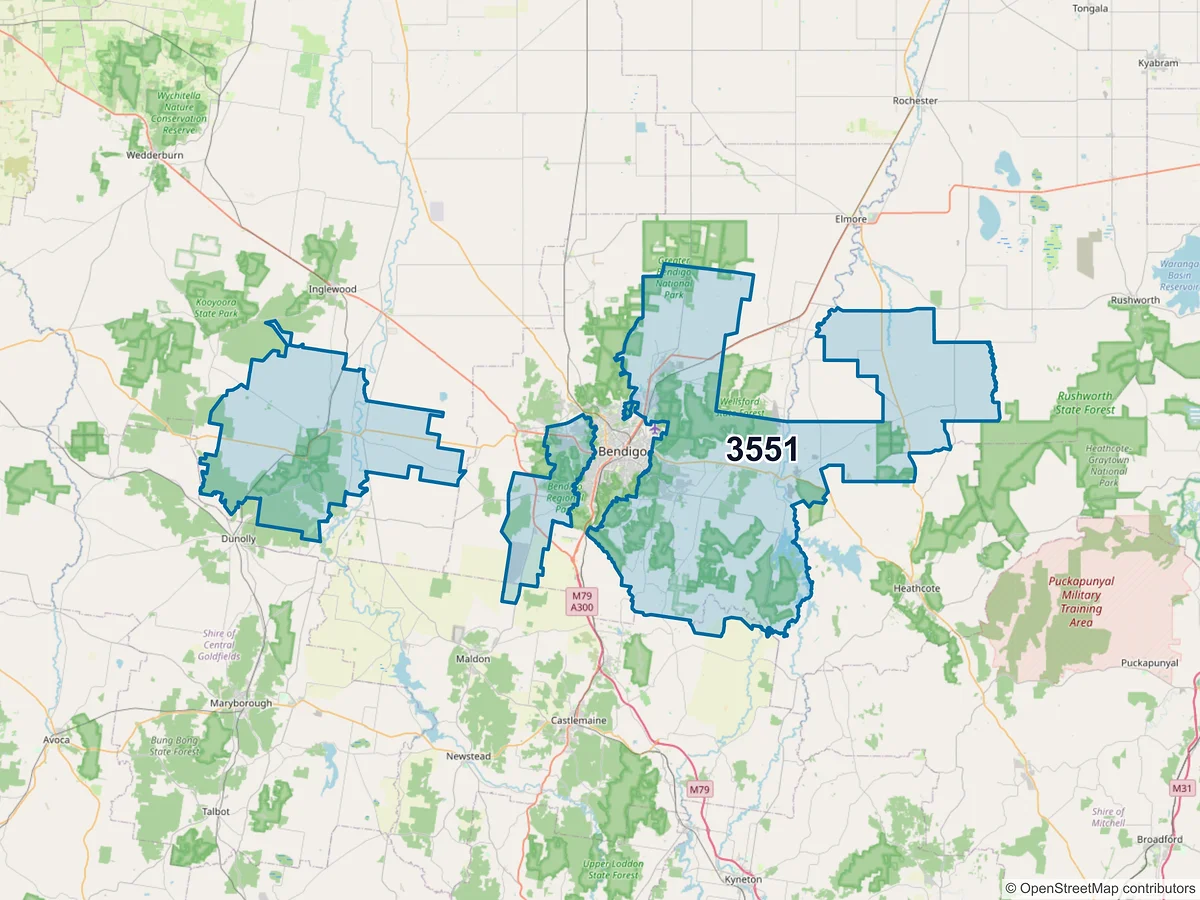 Map of postcode 3551 — Strathfieldsaye, VIC, Australia