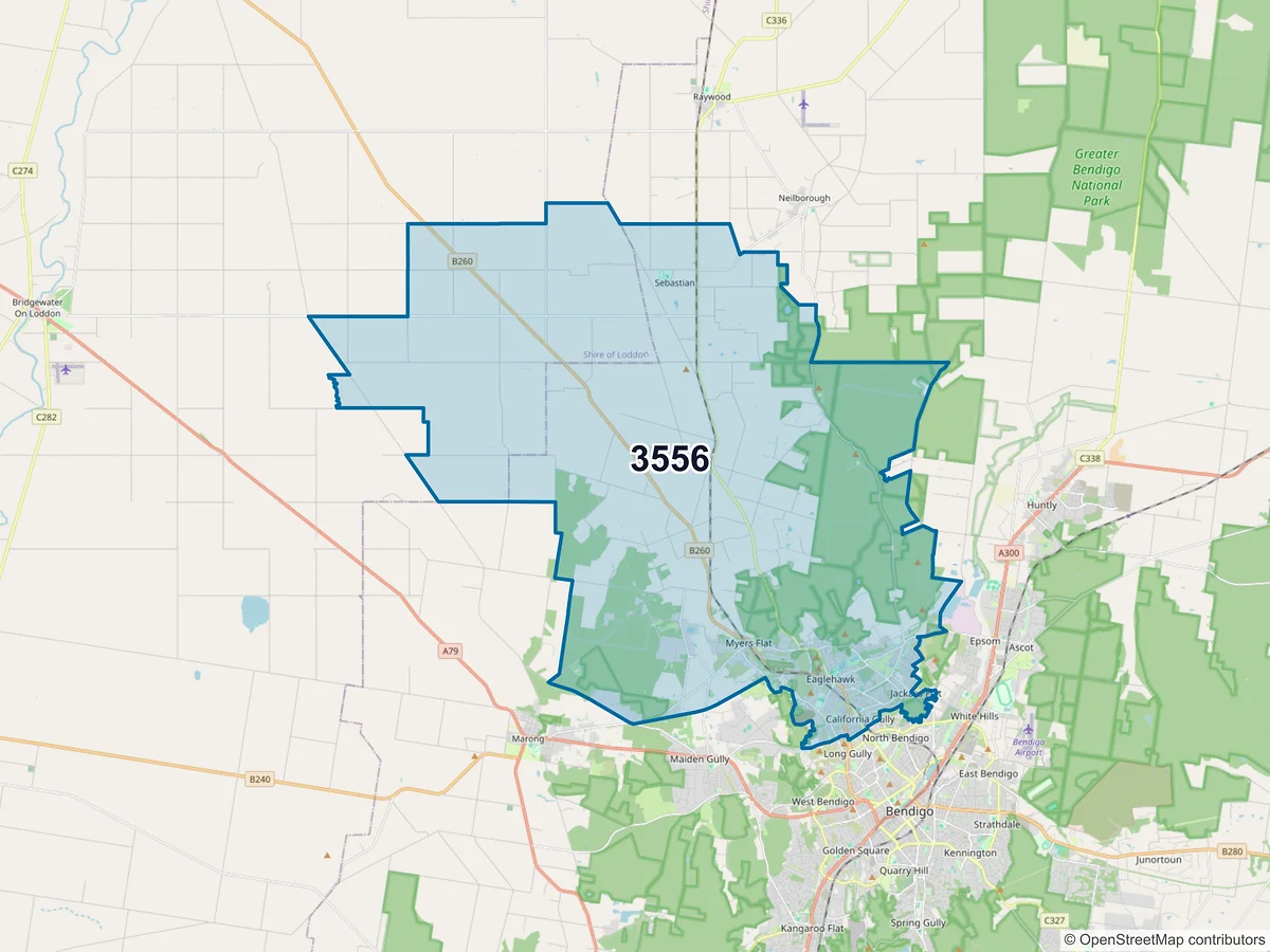 Map of postcode 3556 — Eaglehawk, VIC, Australia