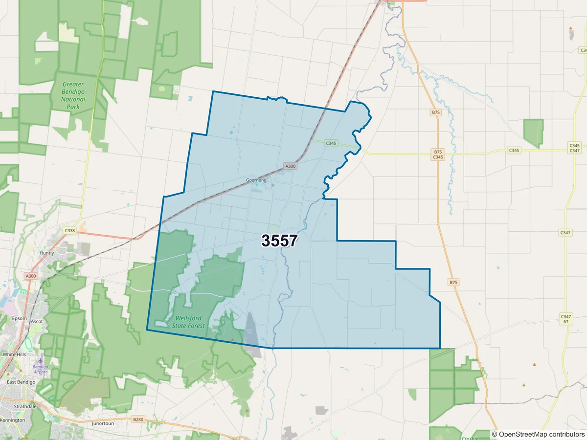 Map of postcode 3557 — Goornong, VIC, Australia