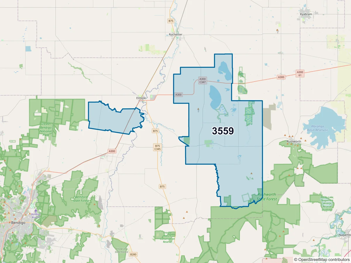 Map of postcode 3559 — Colbinabbin, VIC, Australia