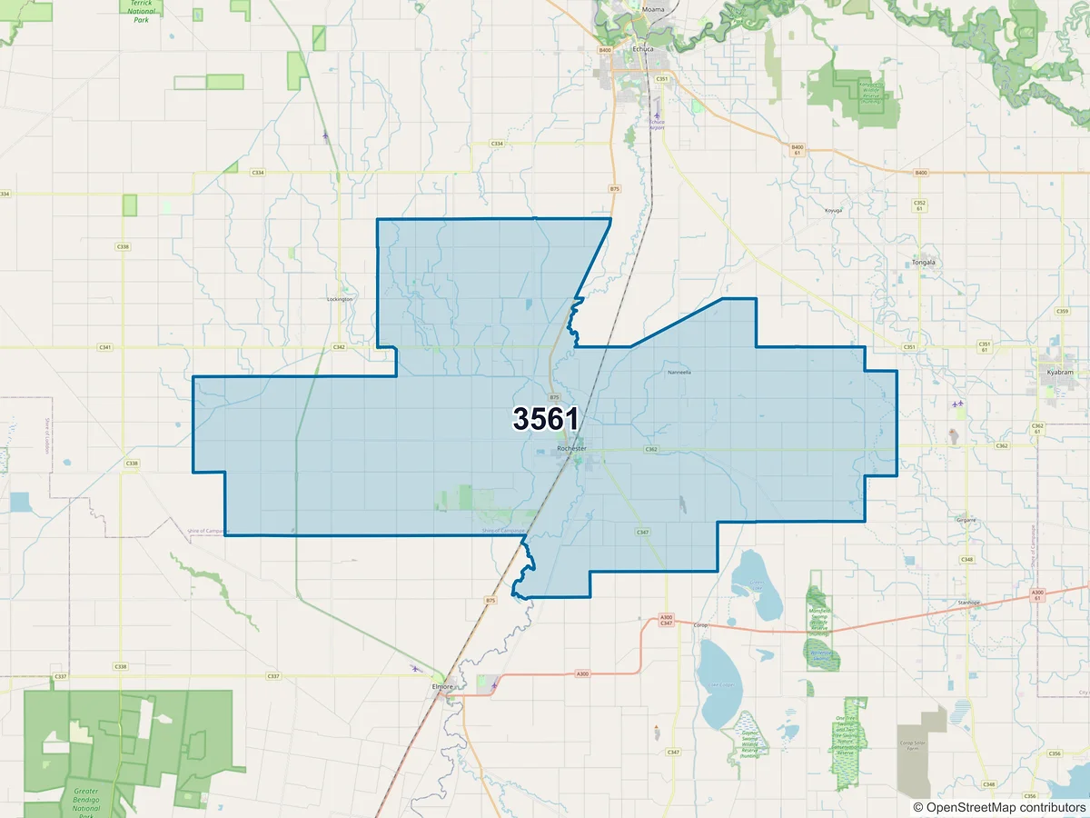 Map of postcode 3561 — Rochester, VIC, Australia