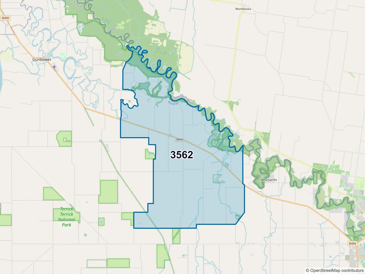 Map of postcode 3562 — Torrumbarry, VIC, Australia
