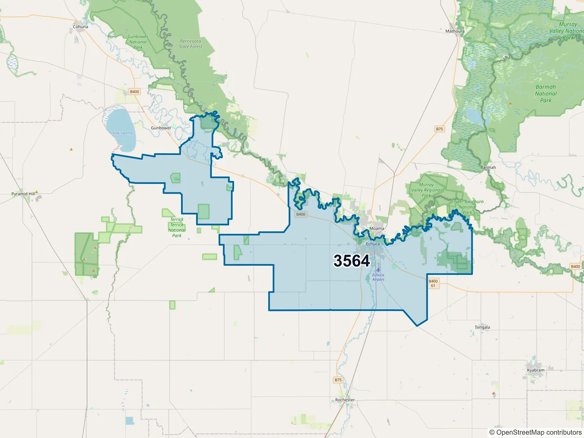 Map of postcode 3564 — Echuca, VIC, Australia