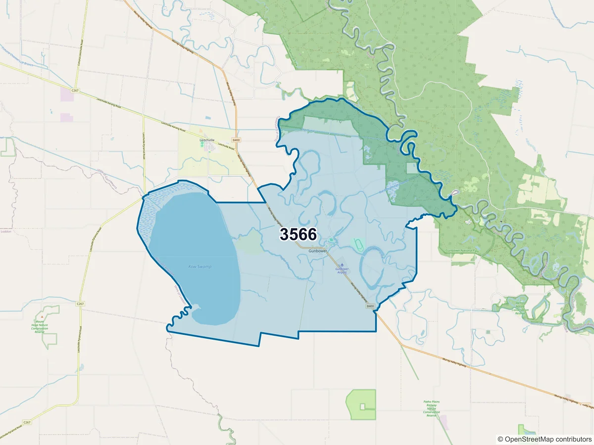 Map of postcode 3566 — Gunbower, VIC, Australia