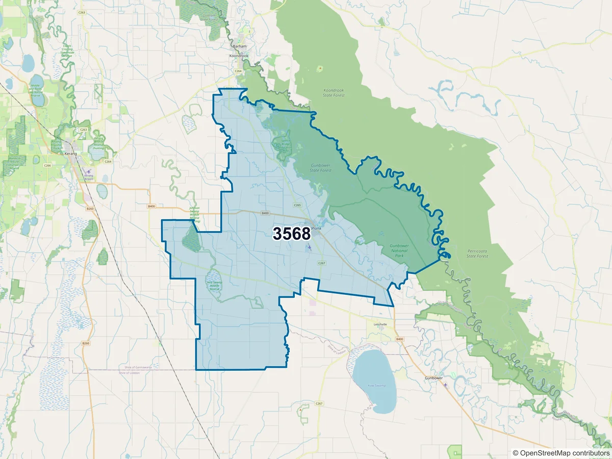 Map of postcode 3568 — Cohuna, VIC, Australia