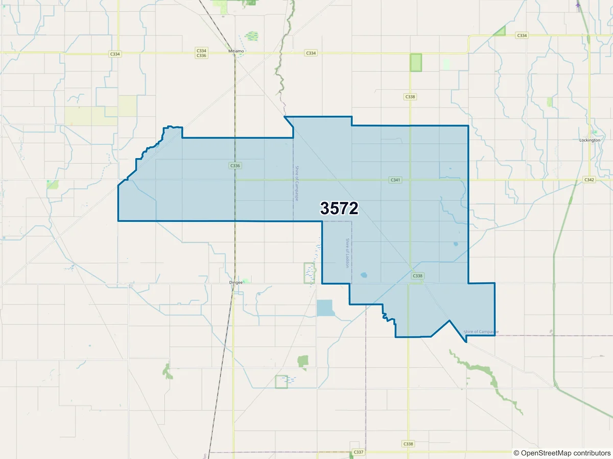 Map of postcode 3572 — Tennyson, VIC, Australia