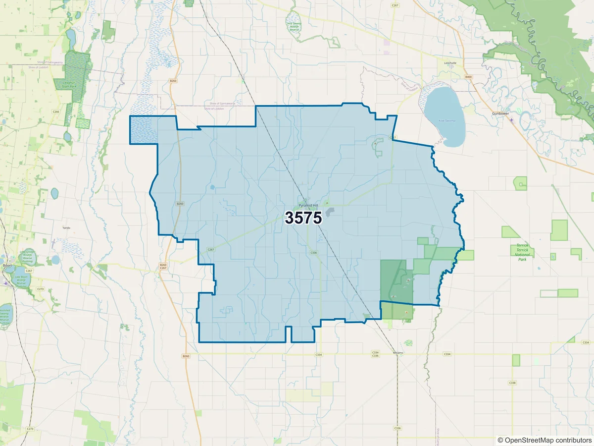 Map of postcode 3575 — Pyramid Hill, VIC, Australia