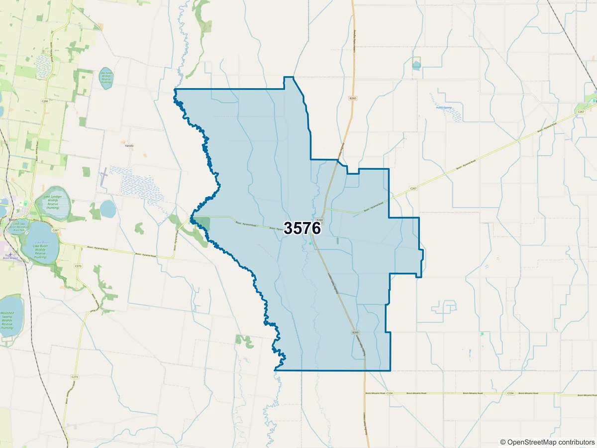 Map of postcode 3576 — Durham Ox, VIC, Australia