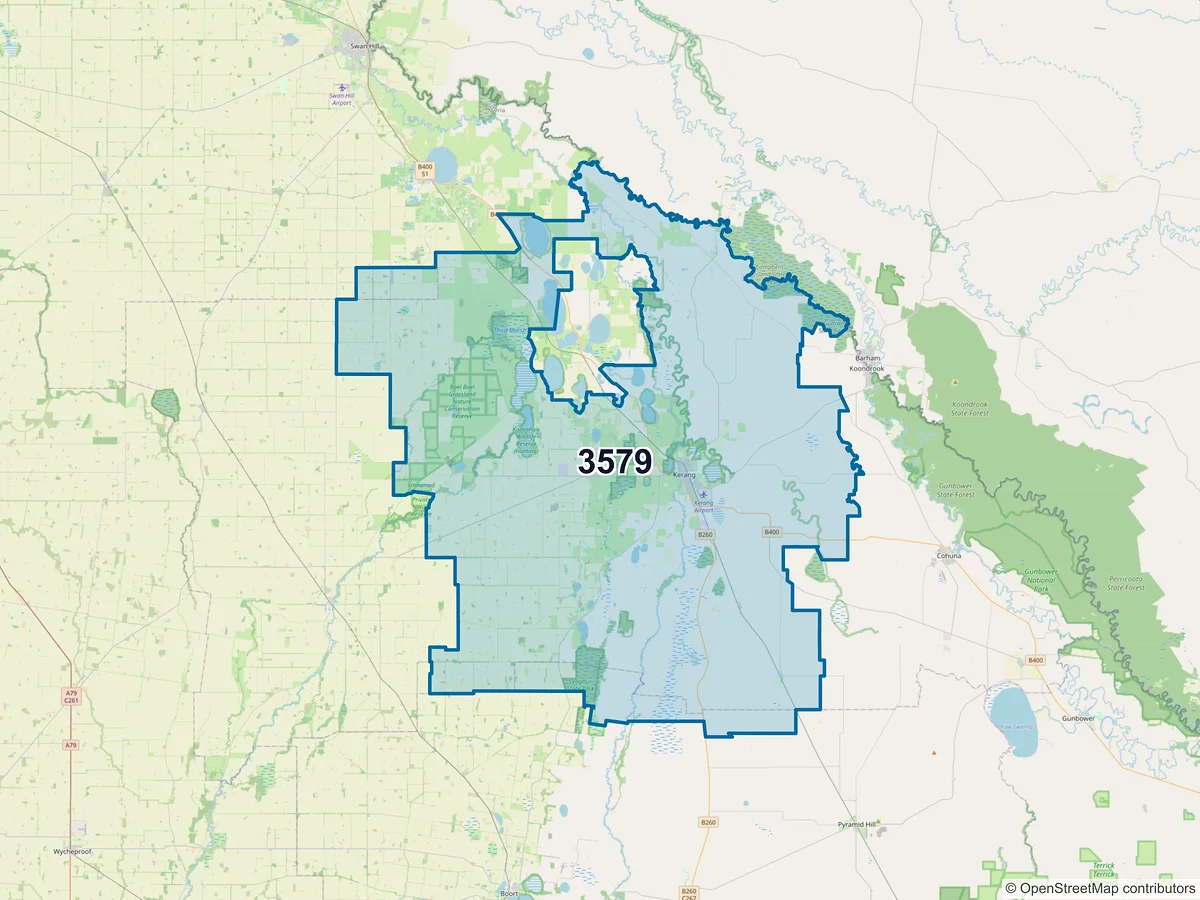 Map of postcode 3579 — Kerang, VIC, Australia