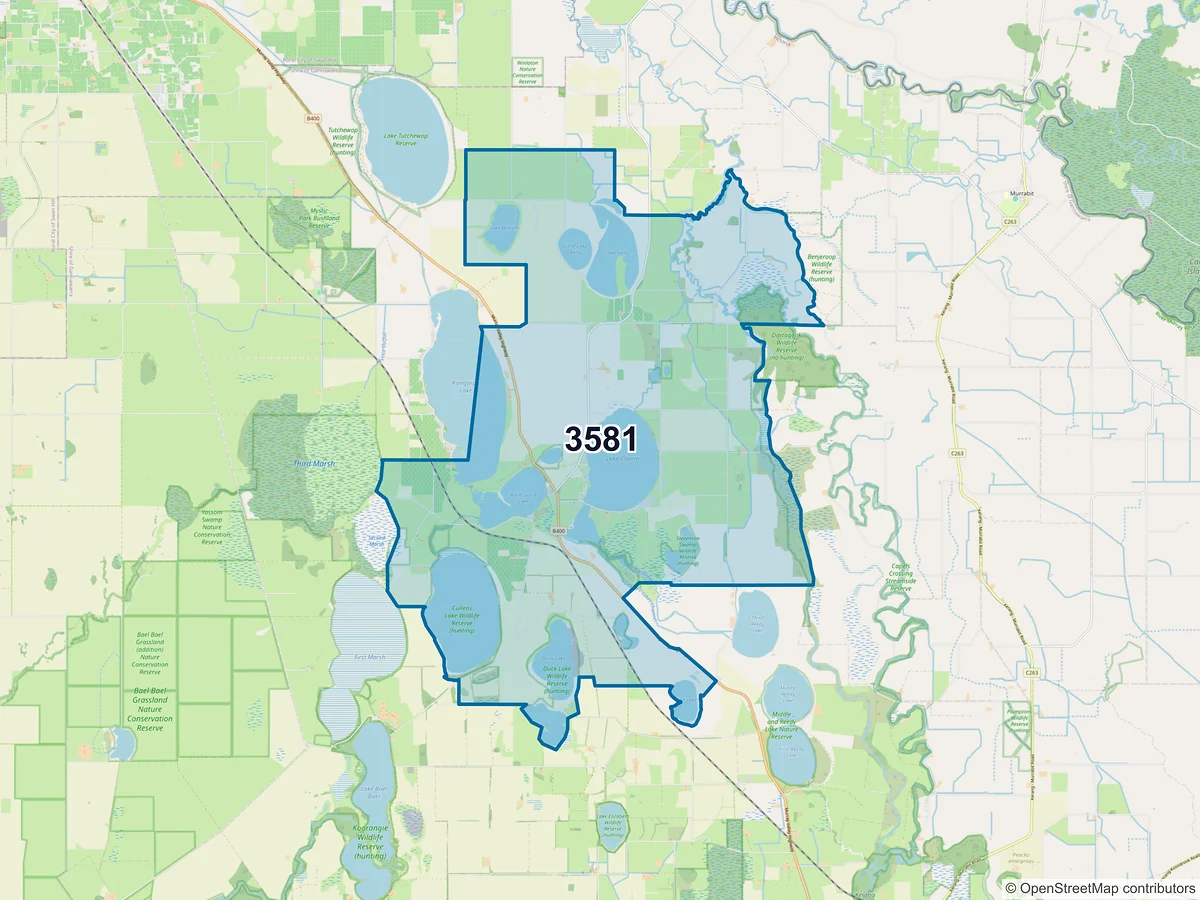 Map of postcode 3581 — Lake Charm, VIC, Australia