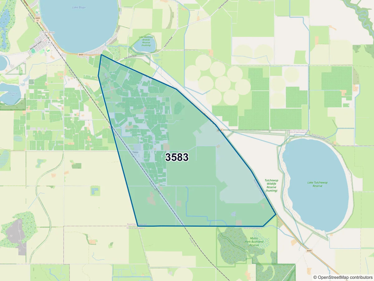 Map of postcode 3583 — Tresco, VIC, Australia