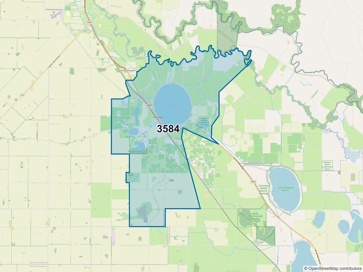 Map of postcode 3584 — Lake Boga, VIC, Australia