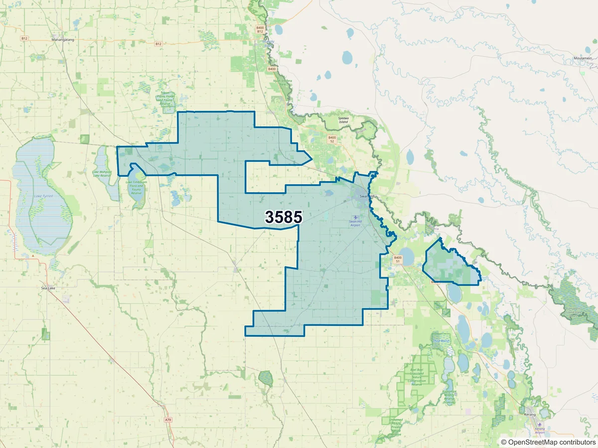 Map of postcode 3585 — Swan Hill, VIC, Australia