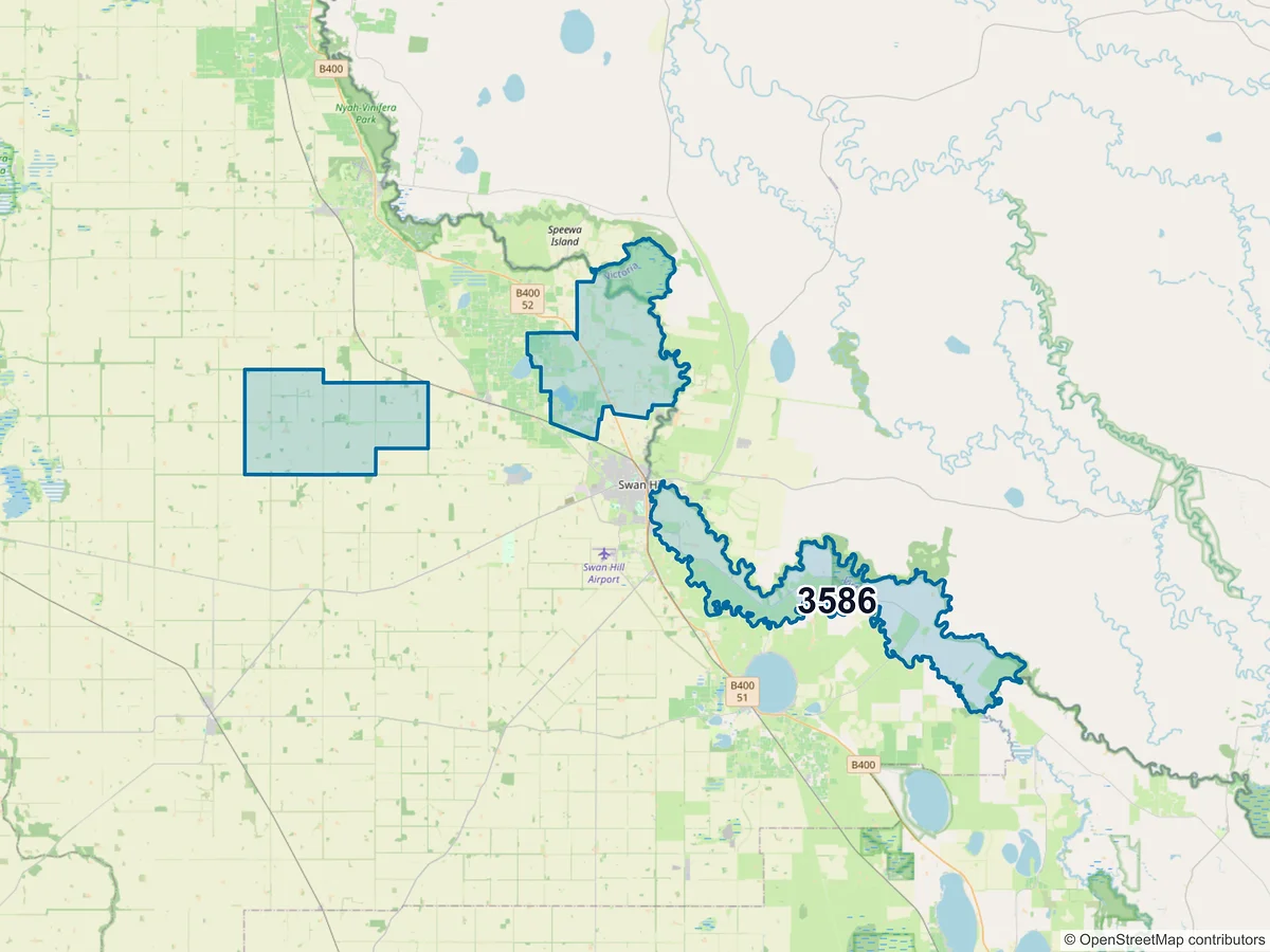 Map of postcode 3586 — Tyntynder, VIC, Australia