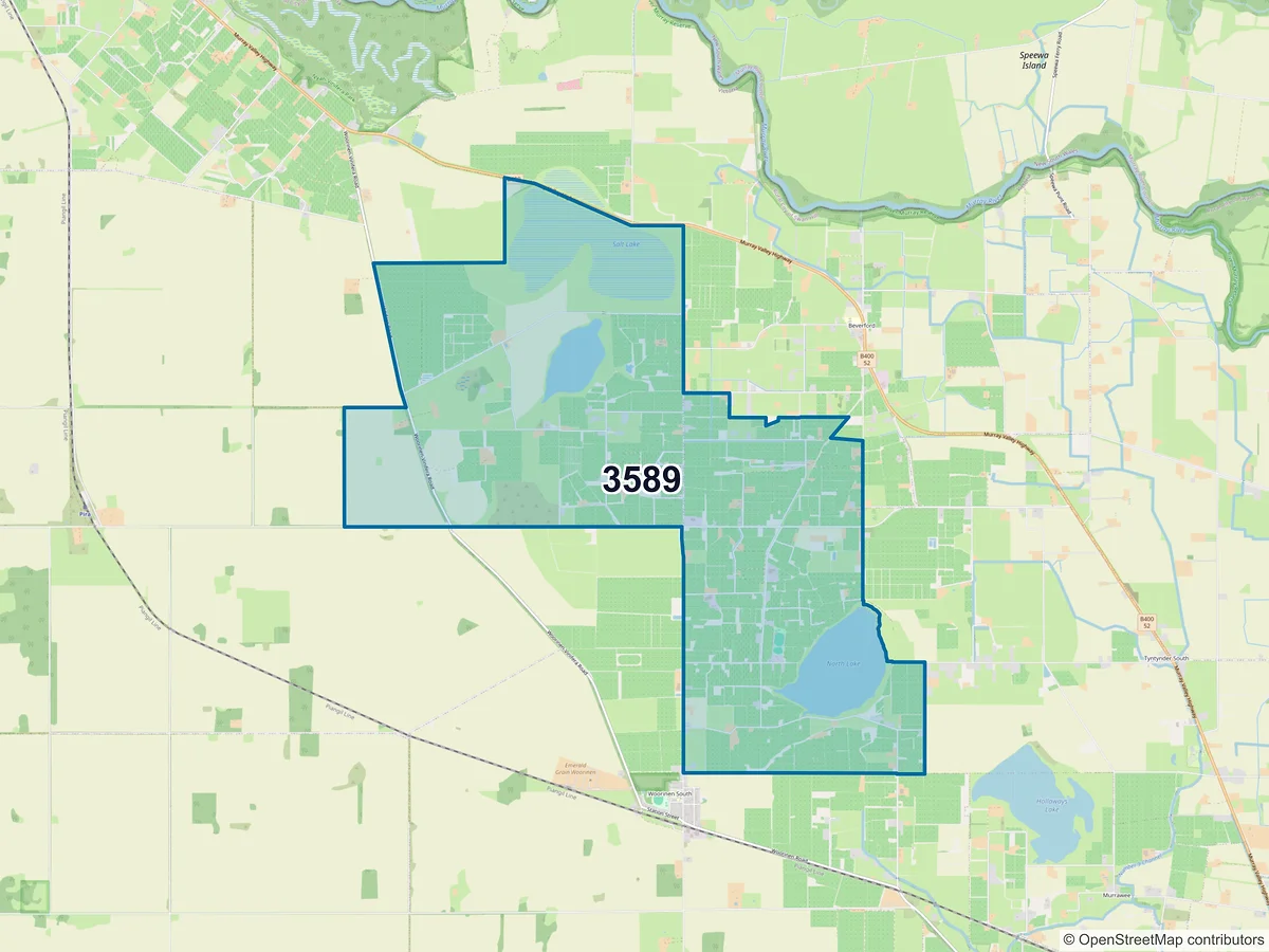 Map of postcode 3589 — Woorinen, VIC, Australia