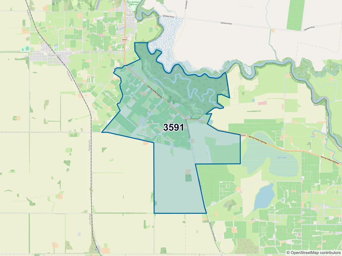 Map of postcode 3591 — Vinifera, VIC, Australia
