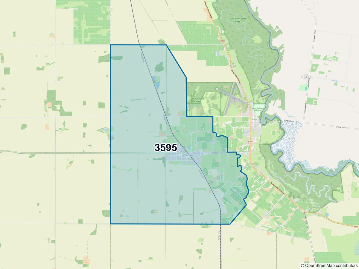 Map of postcode 3595 — Nyah West, VIC, Australia