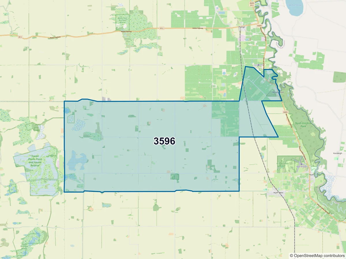 Map of postcode 3596 — Wood Wood, VIC, Australia