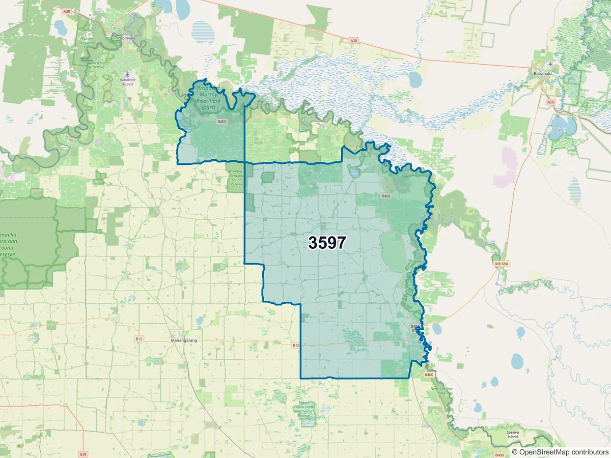 Map of postcode 3597 — Piangil, VIC, Australia