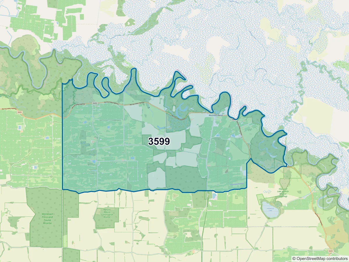 Map of postcode 3599 — Boundary Bend, VIC, Australia