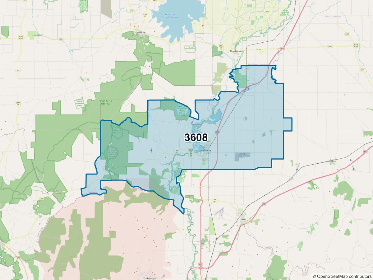 Map of postcode 3608 — Nagambie, VIC, Australia