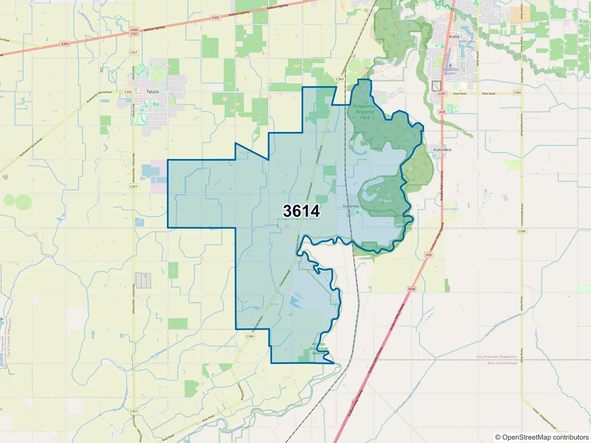 Map of postcode 3614 — Toolamba, VIC, Australia