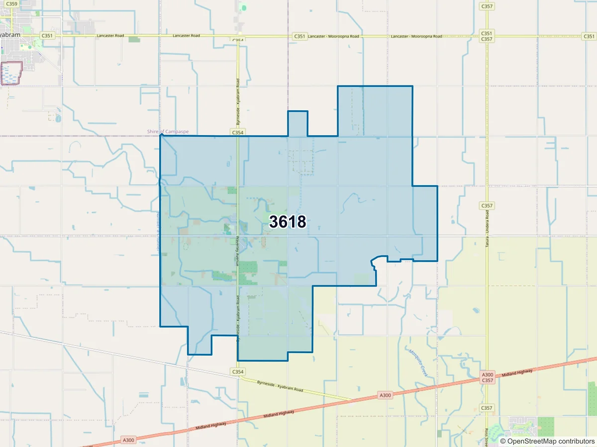 Map of postcode 3618 — Merrigum, VIC, Australia