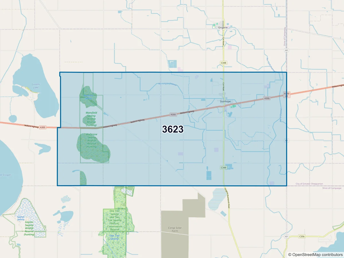 Map of postcode 3623 — Stanhope, VIC, Australia