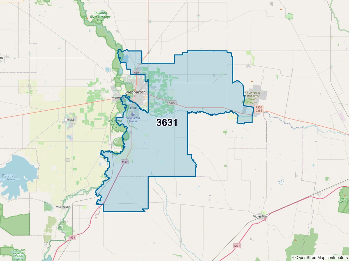 Map of postcode 3631 — Kialla, VIC, Australia