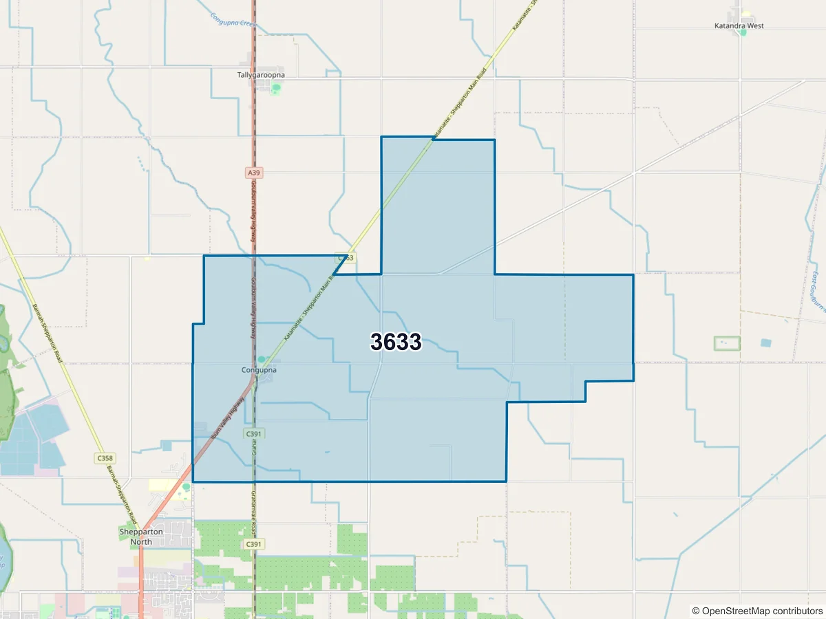 Map of postcode 3633 — Congupna, VIC, Australia