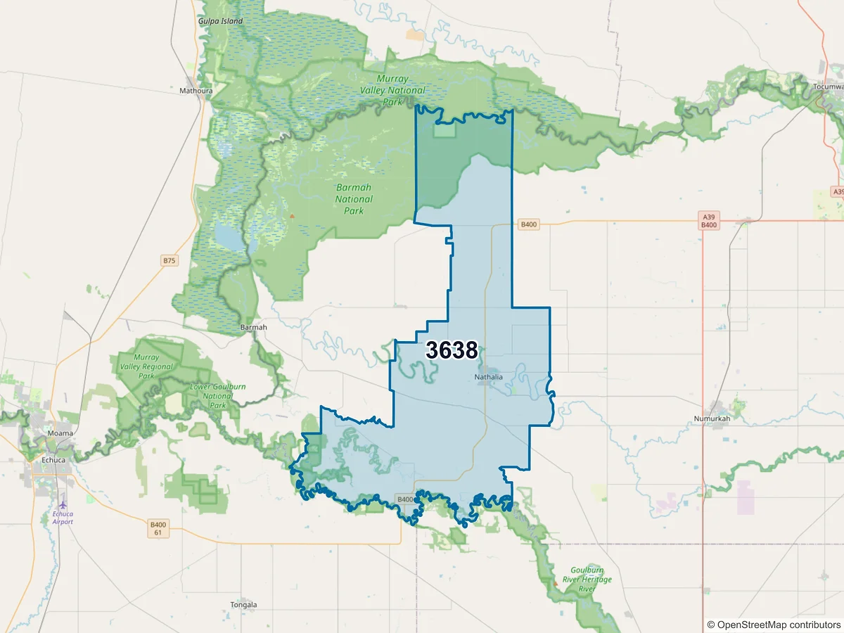 Map of postcode 3638 — Nathalia, VIC, Australia