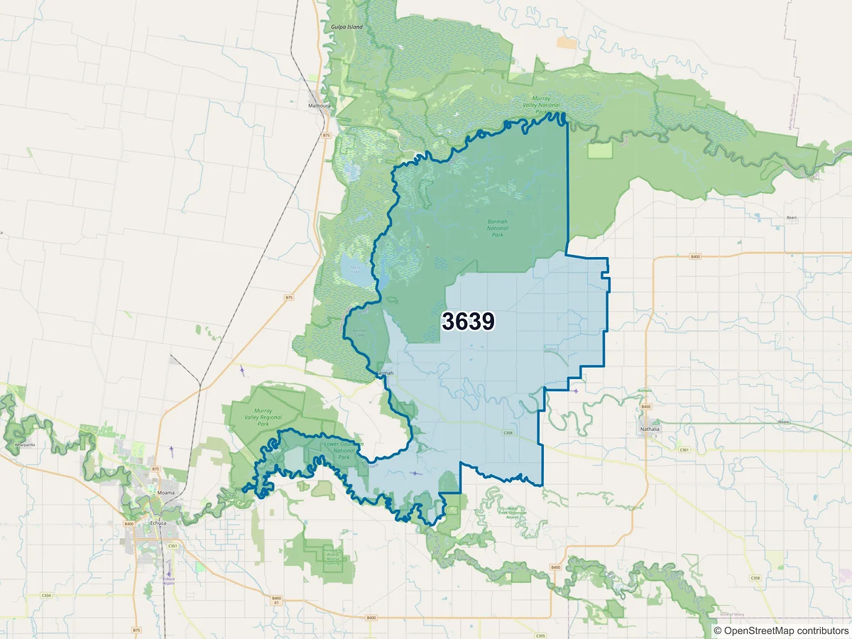 Map of postcode 3639 — Barmah, VIC, Australia