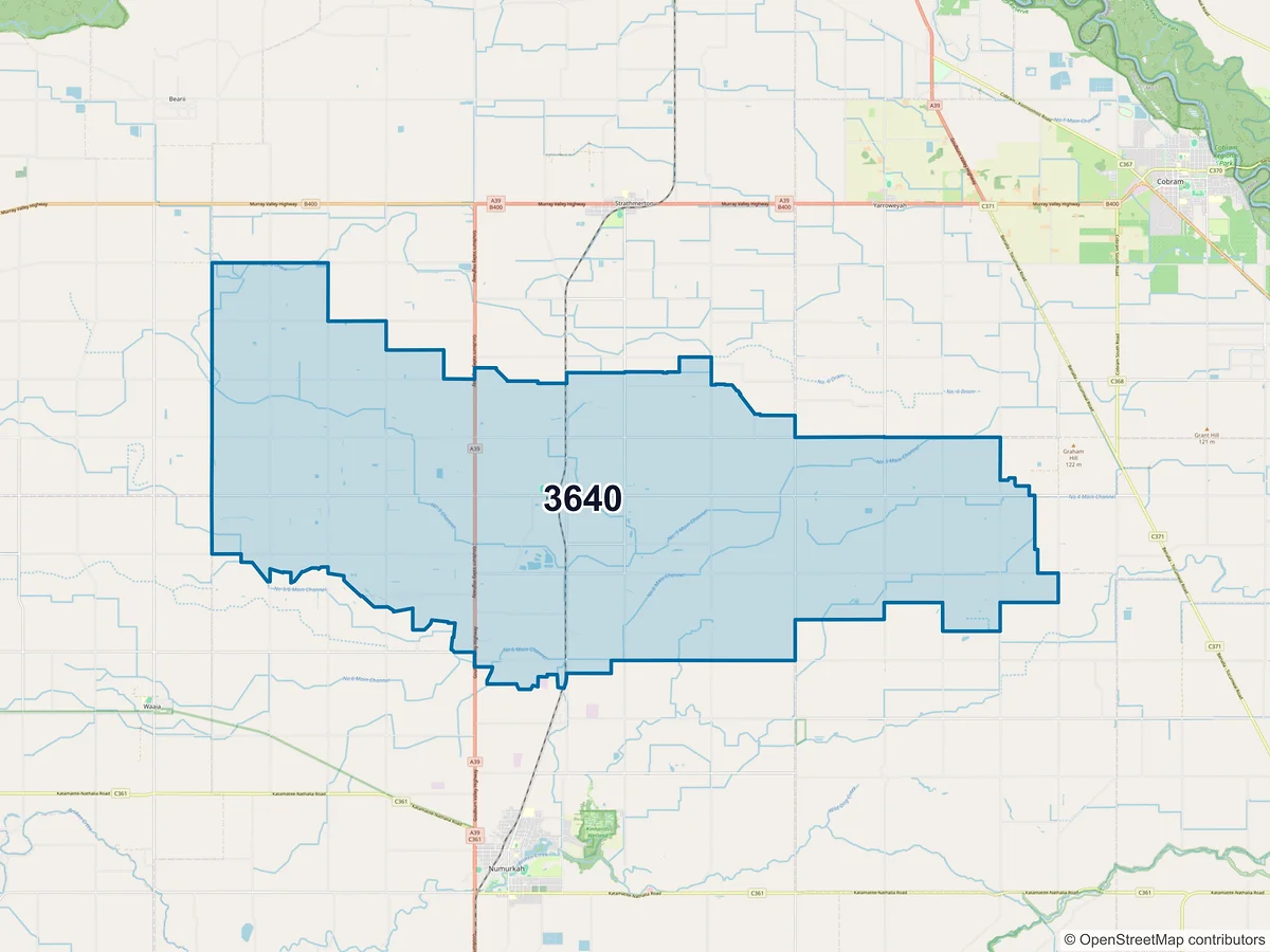 Map of postcode 3640 — Katunga, VIC, Australia
