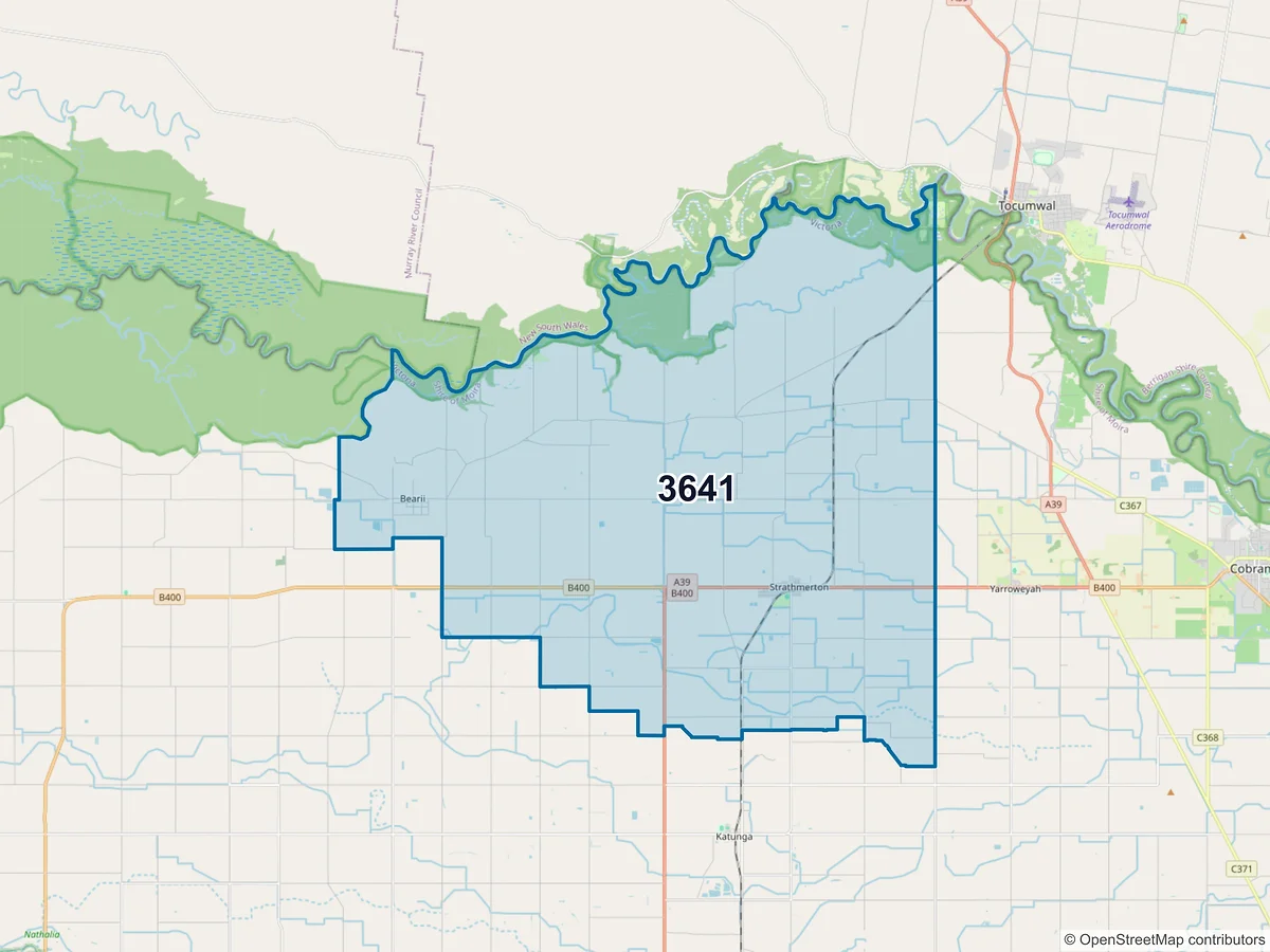 Map of postcode 3641 — Strathmerton, VIC, Australia