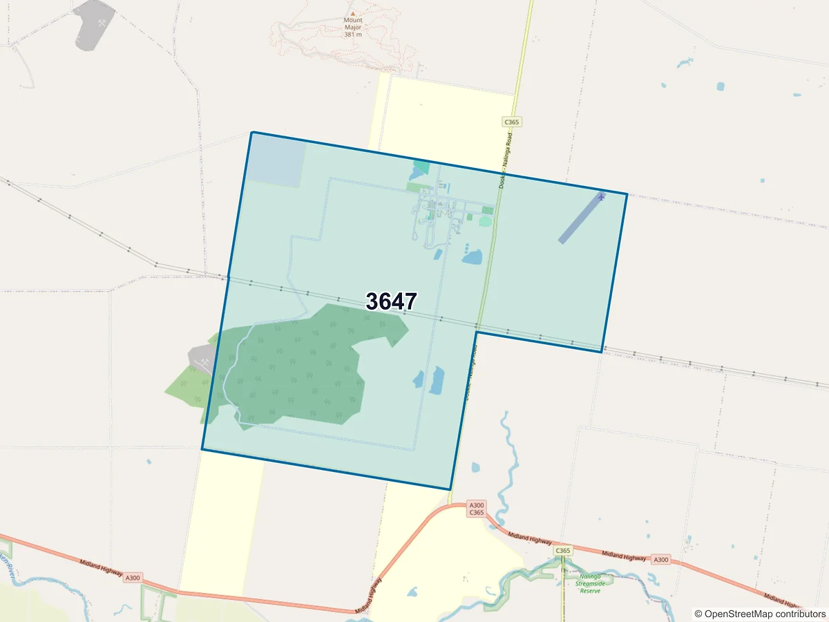 Map of postcode 3647 — Dookie College, VIC, Australia