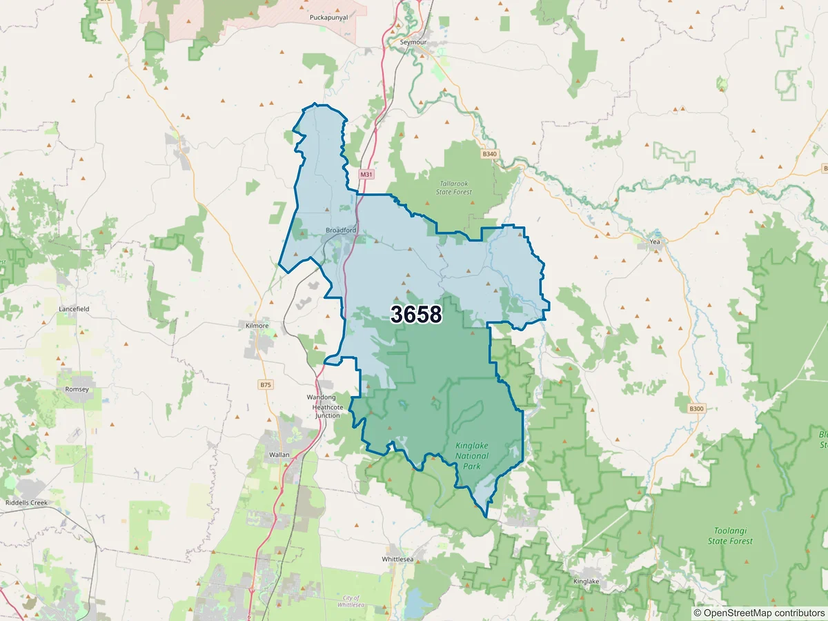 Map of postcode 3658 — Broadford, VIC, Australia