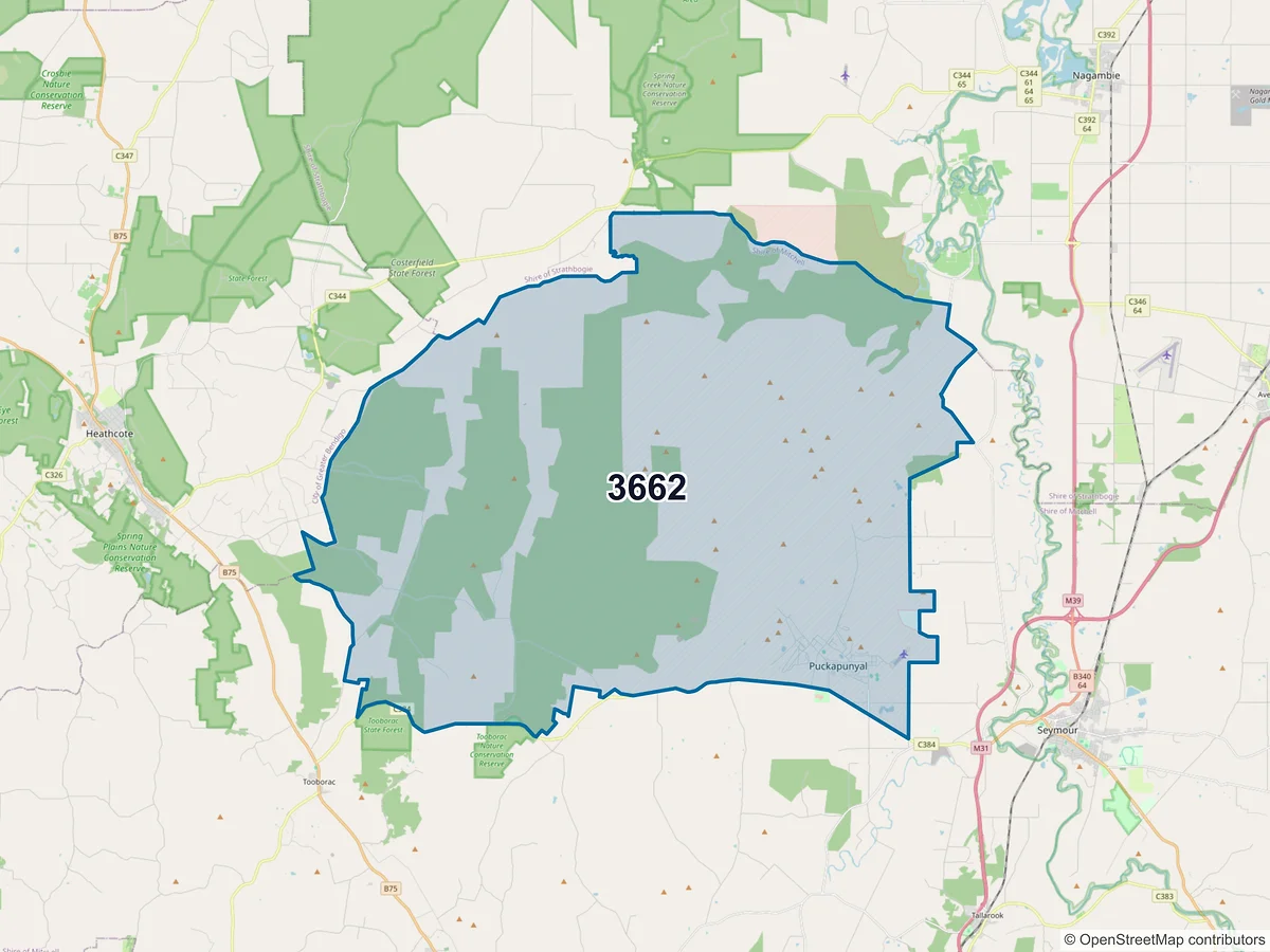 Map of postcode 3662 — Puckapunyal, VIC, Australia