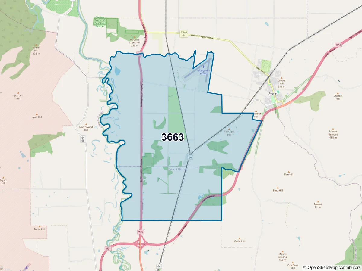 Map of postcode 3663 — Mangalore, VIC, Australia