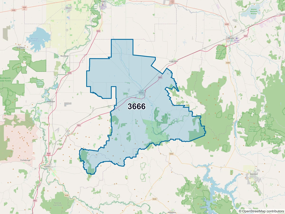 Map of postcode 3666 — Euroa, VIC, Australia
