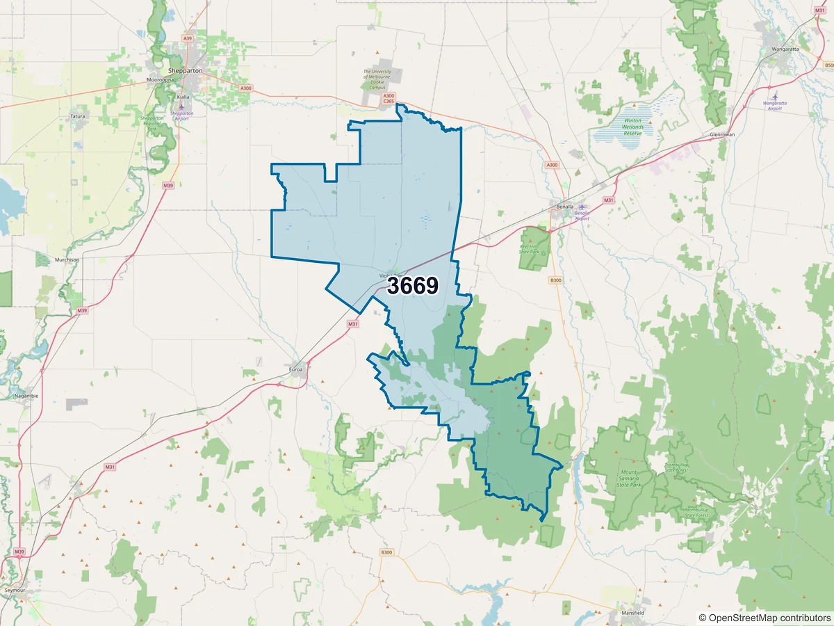 Map of postcode 3669 — Violet Town, VIC, Australia