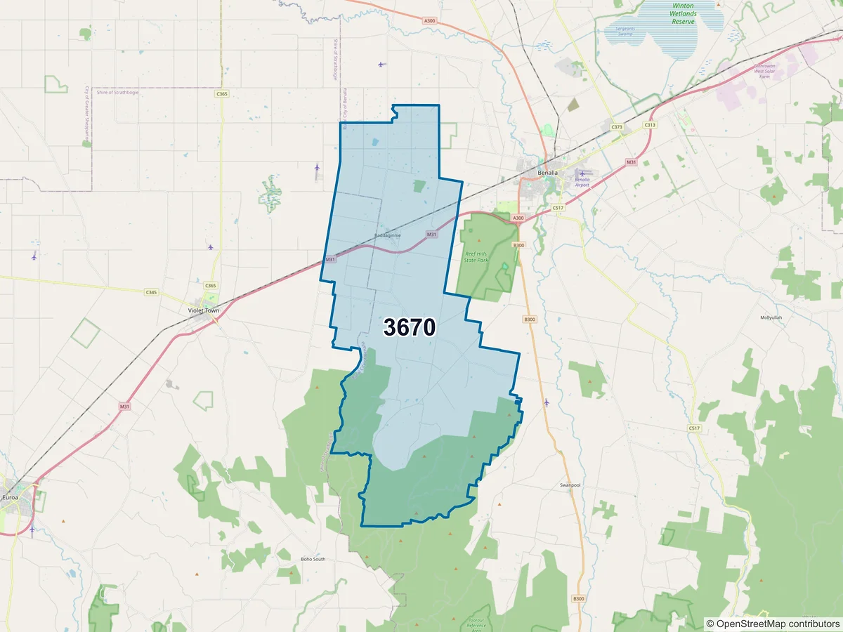 Map of postcode 3670 — Baddaginnie, VIC, Australia
