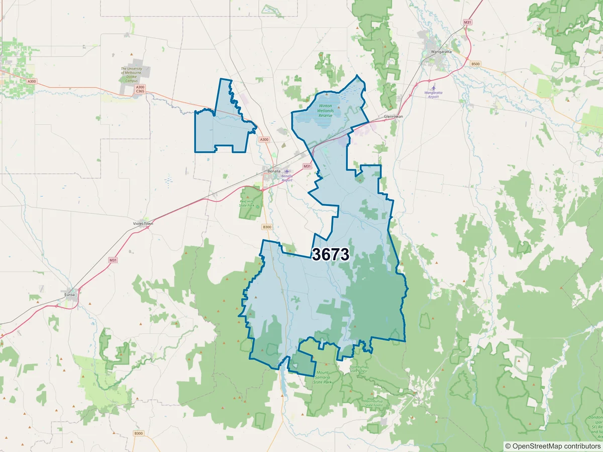 Map of postcode 3673 — Tatong, VIC, Australia