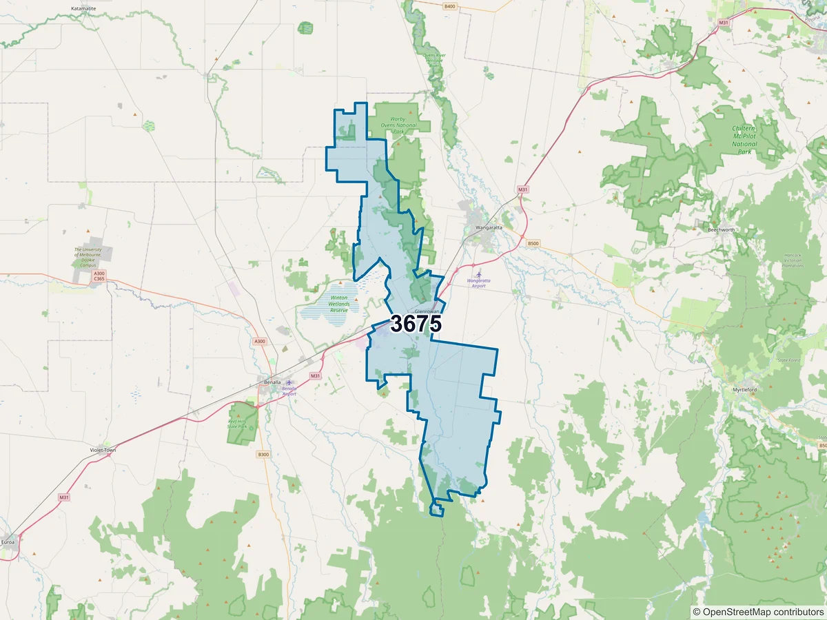 Map of postcode 3675 — Glenrowan, VIC, Australia