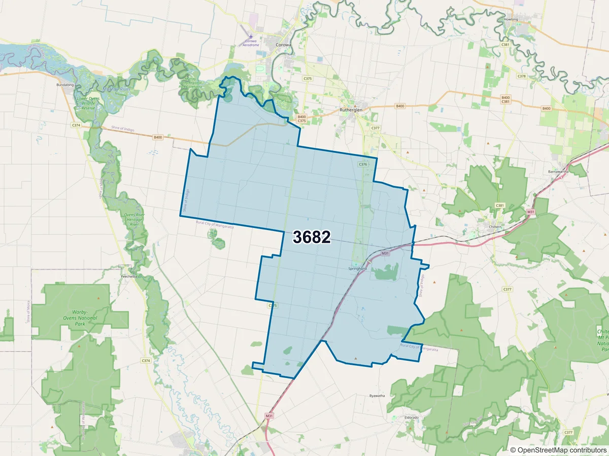 Map of postcode 3682 — Springhurst, VIC, Australia
